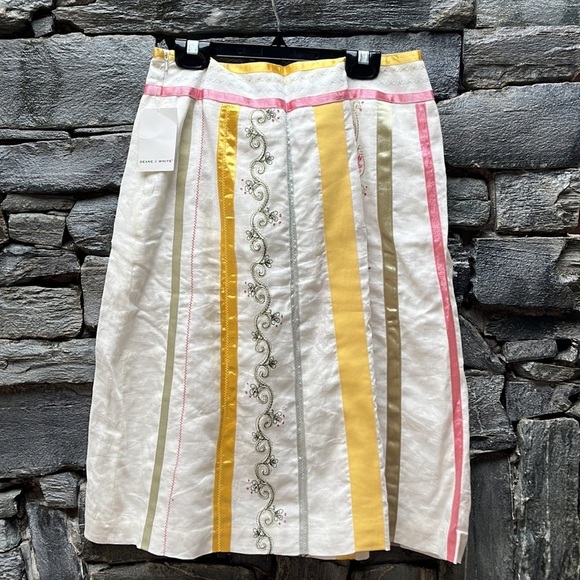 Elegant Yellow and Pink Embroidered Midi Skirt - Picture 4 of 6